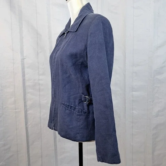 International Scene 4 Vintage Blue Zip Front Linen Utility Jacket Made in Russia - Picture 2 of 6